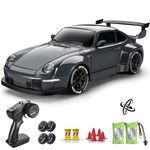 ACAMMZAR RC Drift Car with Gyro, 1:24 Full Proportional Remote Control Car, 25KM/H 4WD High Speed RC Cars with Lights, Extra Racing Tires, Vehicle for Adults Kids Boys Girls, Gray