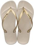 Ipanema Ana Tan Collection Flip Flops for Women, Cute Comfortable Brazilian Beach Sandals, Beige & Gold, Size 8