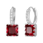 EVER FAITH Fashion Dainty 5 Cubic Zirconia Huggie Hoop Earrings for Women, Elegant Casual Tiny July BirthStone CZ Square Cut Stud Earrings for Girls Ruby Red Silver-Tone