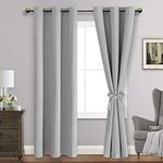 JIUZHEN Blackout Curtains with Tiebacks - Thermal Insulated, Light Blocking and Noise Reducing Grommet Curtain Drapes for Bedroom and Living Room, Set of 2 Panels, Silver Grey, 42 x 84 Inch Length