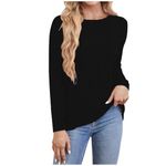 Women Fashion Kint Sweater UK Long Sleeve Lightweight Crew Neck Jumper Loose Fit Casual Pullover Tops Basic Soft Sweat Blouse Ladies Going Out Sweater B-Black