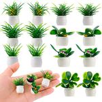 TIESOME Dollhouse Mini Plant Set, 14PCS Miniature Potted Plants 1:12 Dolls House Bonsai Plant Artificial Tiny Greenery Ornament Mini Fake Greenery Plant Model Tiny Flower Model Dollhouse Decoration