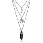 YUNCHONGuk Moon Pentagram Necklace Gothic Necklace for Women Multilayer Necklace Healing Crystal Necklace Black Chakra Necklace for Women Girl Valentine's Day Mothers Day Gifts (Black)