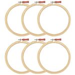 Asian Hobby Crafts 6 Pieces Wooden Embroidery Hoop Ring Frame: Size - 8" Inch, Adjustable Cross Stitch Embroidery Circle Hoop, Pack of 6 Wooden Embroidery Frame, Embroidery Art Wooden Hoop