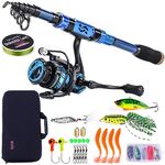 Sougayilang Fishing Rod and Reel Combos - Carbon Fiber Telescopic Fishing Pole - Spinning Reel 12 +1 BB with Carrying Case for Saltwater and Freshwater Fishing Gear Kit-8.9FT-Blue