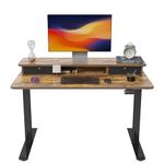 FEZIBO Height Adjustable Electric Standing Desk with Double Drawer, 40 x 24 Inch Stand Up Table with Storage Shelf, Sit Stand Desk with Splice Board, Black Frame/Rustic Brown Top