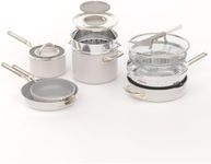 Ninja NeverQuit™ 13-Pc Ceramic Cookware, Amazon Exclusive Bone & Champagne | Nontoxic¹, nonstick ceramic-coated cookware set; Fry pans, saucepans, glass lids, easy storage, 3-year guarantee, CQ19013IV1