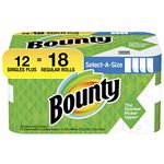 Bounty Select-A-Size Paper Towels, White, 12 Single Plus Rolls = 18 Regular Rolls