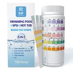 5 in 1 Water quality testing strips for hot tubs, swimming pools or spas. Easy, accurate and quick detection of pH, Free Chlorine/Bromine, Total Alkalinity, Cyanuric Acid and Total Hardness. 100 count