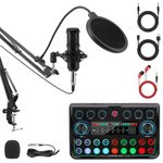 VeftBltrem Podcast Equipment Bundle, Audio Interface with Sound Card & Voice Changer, DJ Mixer Streaming Microphone Kit for Recording, Singing, Gaming – Compatible with PC, Mac, Smartphone