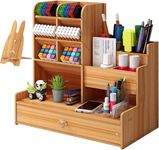 TOVIXY Wood Pen Stand Desk Organizer Pencil Holder Table Organizer For Study Table Stationary Organizers For Office (Diy), Brown