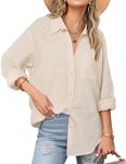 Zeagoo Cotton Gauze Shirts for Women Beige Linen Blouse Summer Button Up Tops Casual Work Outfits Khaki