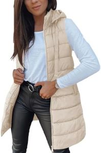 Veatzaer Women Long Vest Solid Color Sleeveless Hood Winter Puffer Vest Outwear