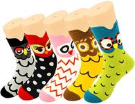 SUNNY SOCKS 5 Pairs of Women Owl Socks - Cotton Owl Animal Funky Novelty Funny Socks | Thick Warm Crew Wool Socks | Soft & Cozy Hiking Boot Socks | Cute Animal Winter Socks