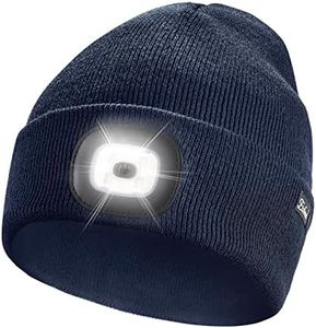Etsfmoa Unisex Beanie with The Light Gifts for Men Dad Father USB Rechargeable Caps Navy Blue