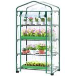 Ohuhu 4 Tier Mini Greenhouse with Wheels for Indoor Outdoor, Portable Greenhouse Plastic Plant Green House with Durable Steel Frame Clear PVC Cover Ideal for Seedling, Flowers and Herbs 69x48x162 cm