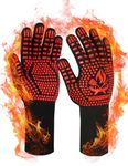 Beesgarden BBQ Gloves extreme heat resistant 800°C / 1472°F, Silicone Non-Slip Grilling bbq Gloves Oven Mitts Oven Gloves for Barbecue, Grilling, Cooking, Baking, Smoker - Red, L/XL/XXL Size