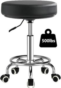 LIMKOMES Adjustable Rolling Stool with Wheels Heavy Duty 500lb Round Rolling Stool with Footrest, Patent Leather Drafting Stool Chair with Wheels Work Spa Salon Seat, Black