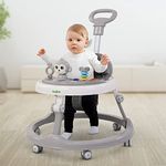 Baybee Drono Pro Baby Walker for Kids, Round Kids Walker with Parental Push Handle & 4 Seat Height Adjustable | Activity Walker for Baby with Musical Toy Bar & FootMat | Walker Baby 6-18 Months Boys Girls (Grey)