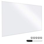 Navaris Magnetic Glass Board Pure White - 90 x 60 cm Dry Wipe Writing Memo Notice Whiteboard for Wall, Kitchen, Office - Includes Marker and Magnets