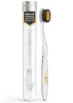 Nano-b Manual Toothbrush for Adults with Sensitive Gums, Gold & Charcoal Soft/Medium Bristles, Travel Case, Crystal