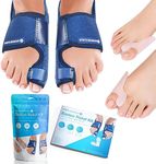 Sports Laboratory Bunion Corrector for Women and Men - Day & Night Kit - 2 x Bunion Splints, 2 x Big Toe Straighteners, and 1 x Bunion Relief Guide - Adjustable Size, Blue