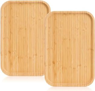 Yarlung 2 Pack Bamboo Tray Cheese Plate, 14x9 Inches Food Serving Saucer Wood Rectangular Platter for Coffee, Tea, Fruit, Plant Pot