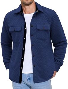 COOFANDY Jackets for Men Casual Lightweight Button Down Shirt Jacket Diamond Quilted Jacket, Navy Blue, Large