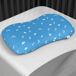 Cherilo Contour Memory Foam Pillow for Kids for Extra Neck Support, Kids Pillow with Removable Cover, Royal Star Pattern Baby Pillow for Girls and Boys, For 3 Years & Above, 20.5" x 11.5" x 2.5", Blue