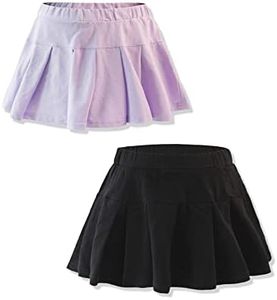 Rolanko Skorts for Girls Skirts 2 Pack Cotton Kids Shorts Casual Play School Tennis (Purple Black, 5-6)