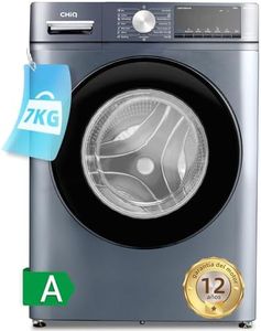 CHiQ Lavadora independiente CW075863AX de 7 kg, Space Pro, función de vapor, lavado inteligente con un toque, lavado rápido de 15 minutos, 15 ciclos de lavado, motor Inverter BLDC, 1400 rmp
