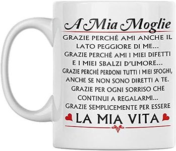 Vulfire Moglie Tazza Regalo donna compleanno Idea originale Idee Regali per lei per Natale Matrimonio, Dedica speciale (A Mia Moglie, Ceramica)