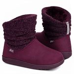 LongBay Ladies' Warm Chenille Knit Bootie Slippers Comfy Suedette Fluffy Faux Fur Memory Foam Boots House Shoes(5-6 UK,Purple)