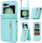 XIMAND for Samsung Galaxy Z Flip 6 Luxury Zipper Wallet Phone Case, Multi-Function Kickstand Card Holder Adjustable Crossbody Strap, Fashion Flip Case.(Blue)