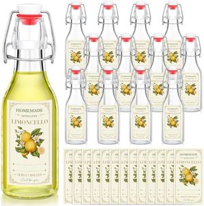 Havawish 12 Pcs Swing Top Glass Bottles for Limoncello Homemade 8 oz Clear Flip Top Beer Bottles with Airtight Cap Lids Labels for Home Brewing Limoncello Christmas Wedding Baby shower Favors(Round)