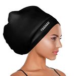 YOGINGO Extra Large Swim Cap for Women and Men Adult Youth,Waterproof Silicone Swim Cap for Very Long Hair, Thick Curly Hair & Dreadlocks Braids Weaves Afro Hair (Black)