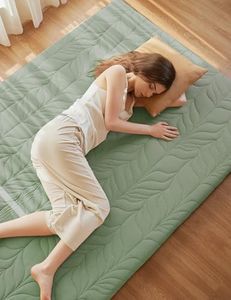 ZonLi Japanese Floor Mattress Futon Mattress King Size, 4" Thicken Roll Up Tatami Mat 100% Cotton Washable Cover, Portable & Foldable Floor Bed Mattress for Sleeping, Dormitory, Adult Kids, Green