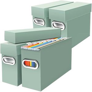 Naleyber File Organizer Box with Lid & Handle, Heavy Duty Hanging File Folder Storage Boxes for Letter Size, Portable Filing Organizer for Office, Home, Classroom, Sage 4 Pack