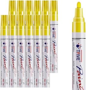 TFIVE Yellow Paint Pens Markers - 12 Pack Oil Based Permanent Marker, Medium Tip, Never Fade, Quick Dry, Waterproof Paint Pen for Rocks Painting, Wood, Fabric, Plastic, Canvas, Glass, Metal