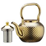 SANQIAHOME 1500ml Stainless Steel Teapot with Infuser for Induction/Gas Gold