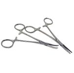 Pair of Two Pet Ear/Nose Hair Pull Hemostat Locking Forceps Curved + Straight Serrated Jaw - 5" (Chrome)