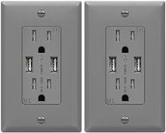 TOPGREENER 3.1A USB Wall Outlet Charger, 15A Tamper-Resistant Receptacles, Compatible with iPhone Xs/MAX/XR/X/8, Samsung Galaxy S10/S9/S8, LG, HTC, TU2153A-GY-2PCS, Grey, 2 Pack