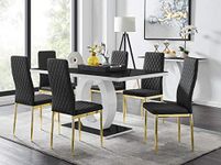 Furniturebox UK - Giovani Modern Black/White High Gloss Glass Dining Table Set and 6 Stylish Contemporary Gold Milan Chairs Set (Dining Table + 6 Black Gold Milan Chairs)