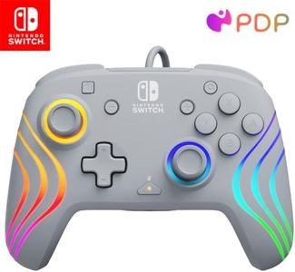 PDP Afterglow™ Wave Enhanced Wired Nintendo Switch Pro Controller, 8 Colors RGB LED, Dual Programmable Gaming Buttons, Volume Control, 3.5mm headphone jack, Officially Licensed by Nintendo, Grey