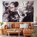 Ambesonne Jazz Music Decor Tapestry, Illustration of Man Playing the Saxophone with Dancers Classic Home Decor, Wall Hanging for Bedroom Living Room Dorm, 80 W X 60 L, Dark Brown and Mauve