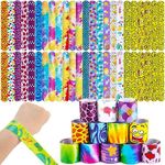 AMOR PRESENT Slap Bracelets Bulk, 48PCS Snap Bracelets for Kids Tie Dye Wrist Band Mermaid Sports for Party Favors Carnival Prizes Goodie Bags Groove Party