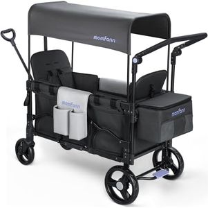 MOMFANN Double Stroller Wagon for Kids, Baby Wagon Stroller with Adjustable Handle for Toddler Includes Canopy & Organizer, Foldable and Convenient for Storage, Gray