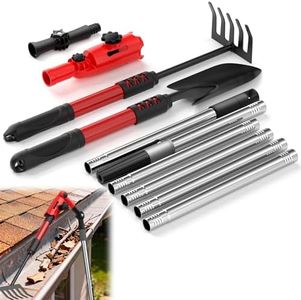 Multi-Angle Gutter Cleaning Tool Set with Extendable Pole (5.57ft), Adjustable Angle Gutter Cleaner with Shovel & Rake, Carbon Steel Roof Leaf Remover Kit for Eaves, Roofs & Garden Maintenance