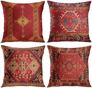 Britimes Throw Pillow Covers Home Decor Set of 4 Pillow Cases Decorative 1818 Inches Outdoor Cushion Couch Sofa Pillowcases Colorful Red Tribal