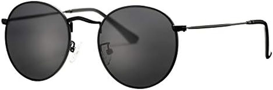 Pro Acme Small Round Metal Polarized Sunglasses for Women Retro Designer Style, C2 | Black Frame | Black Lens, Small